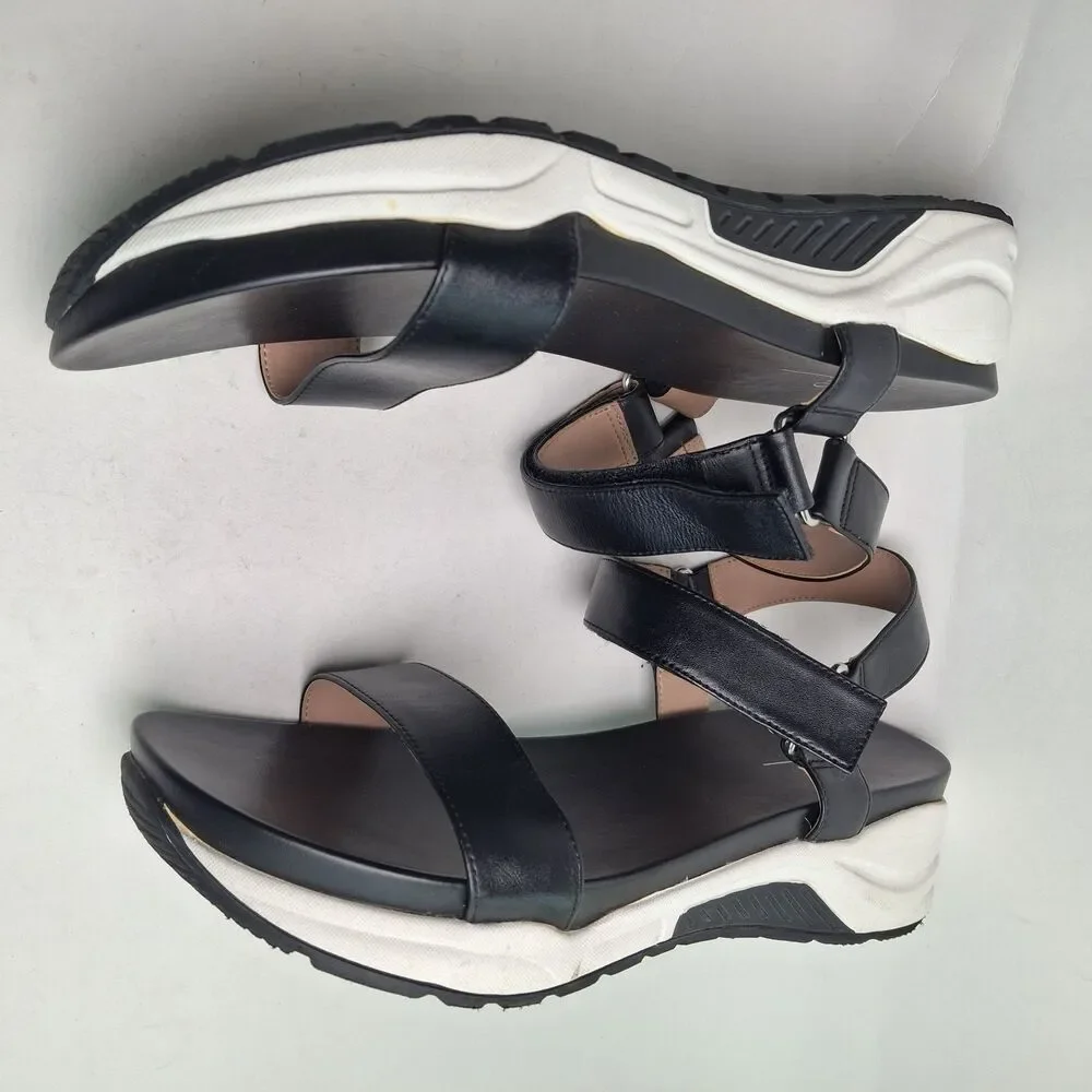 Linea Paolo Rio-L Leather Sandal Shoe Black White 10M Platform Summer Vacation